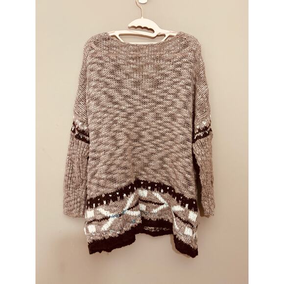 Free People Brown Oversized Aztec Wool Mohair Blend Knit Pullover Sweater Size S - Picture 6 of 11